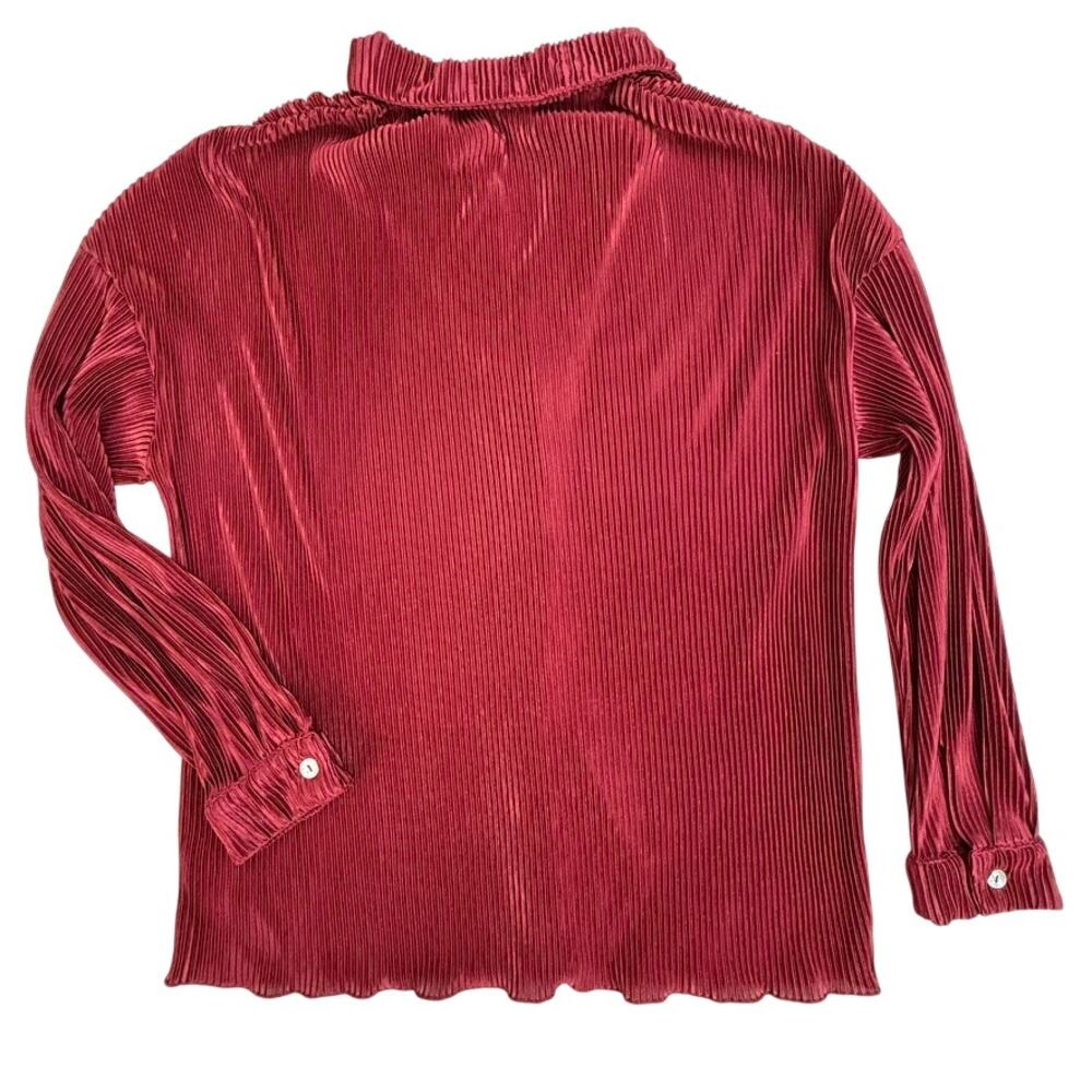 Waverles Pleated 2 Piece Set Burgundy Button Shirt Pants S Resort Lounge - Picture 6 of 16
